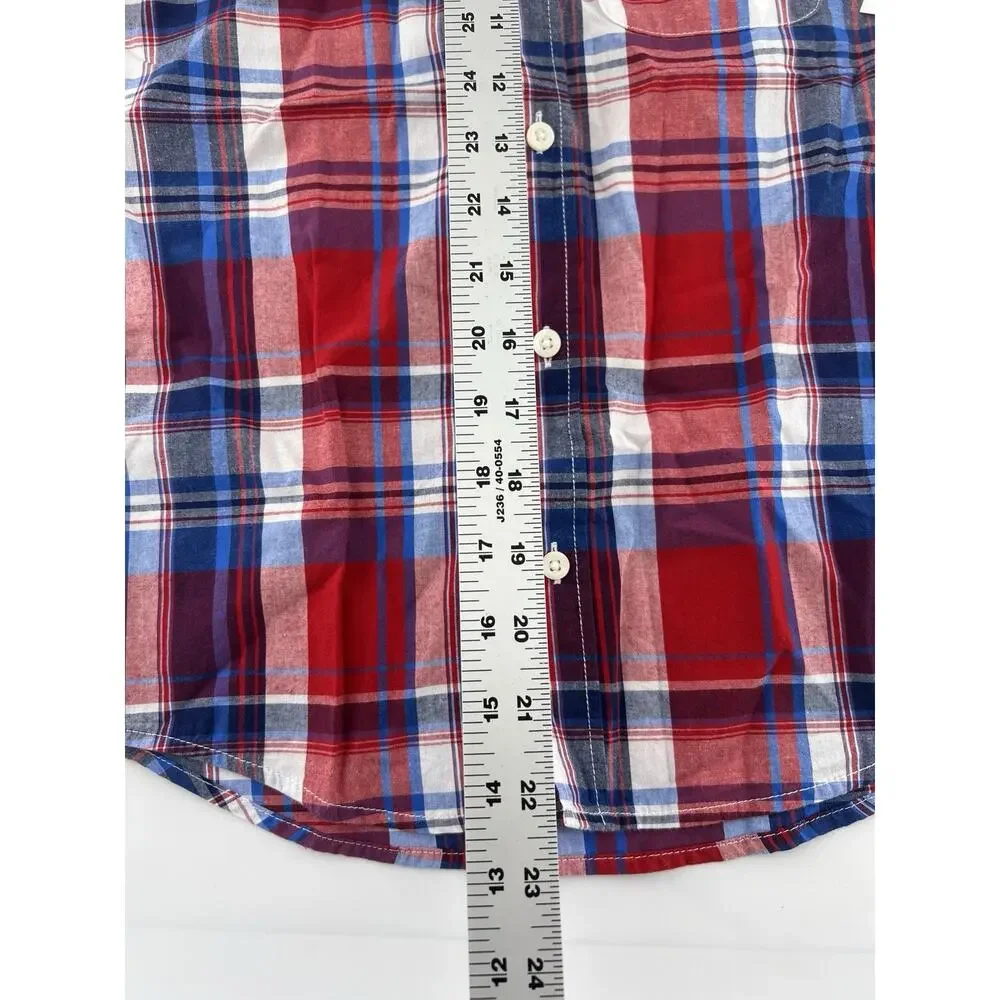 Old Navy Plaid Flannel Shirt Youth Boys Medium Blue Red White Classic Dressy New